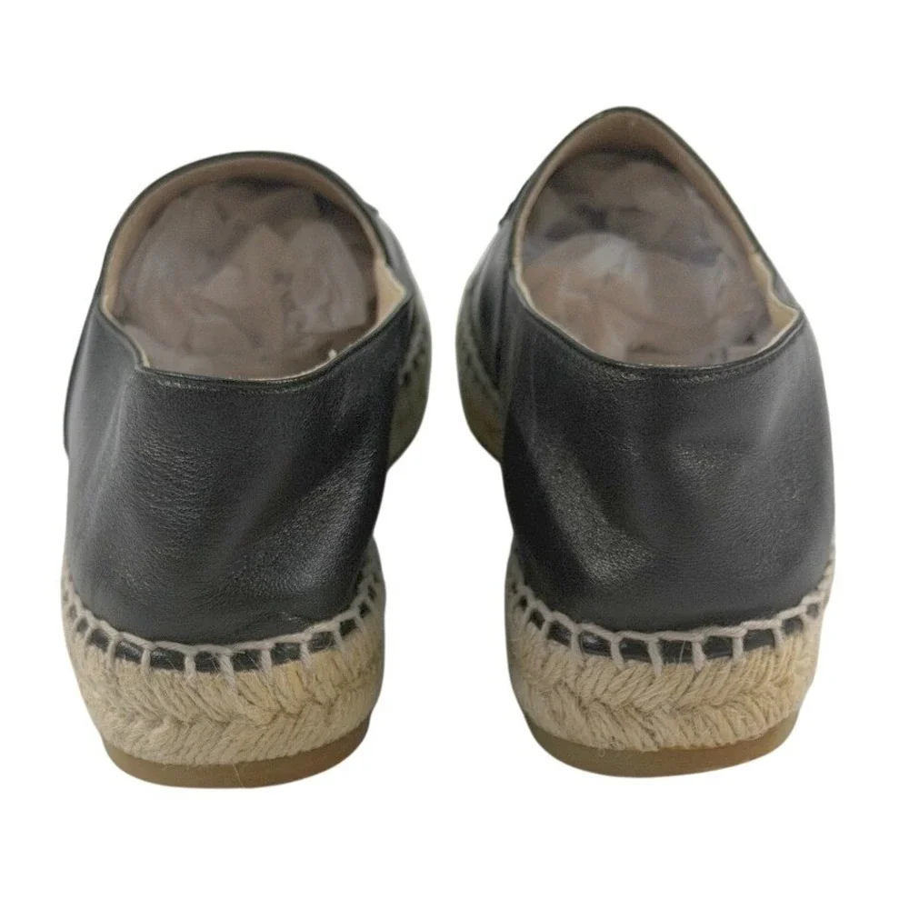 CHANEL Lambskin Espadrilles Black CC 37 Auth New w/o Box Leather Flats Slip-On